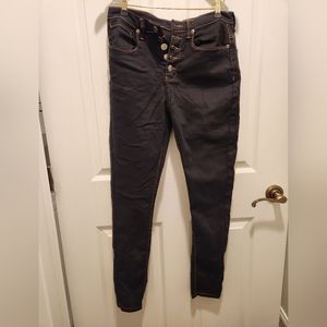 Hybrid Black Skinny Jeans with golden yellow accent seams, Size 7
